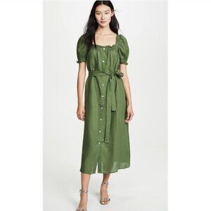 Sleeper Brigitte Linen Midi Dress in Green Size S